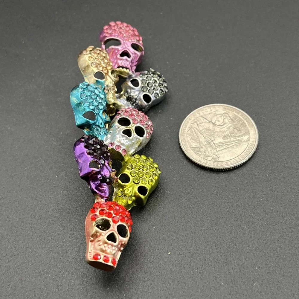 Skulls Rhinestones Bedazzled Multi-Colored Lapel Hat‎ Pin